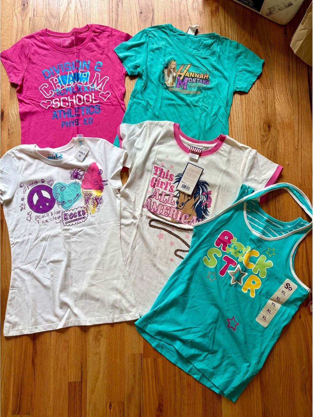 Girls XL 14/16 Back to School Shirt Lot Y2K Hannah Montana NWT 5 Tops